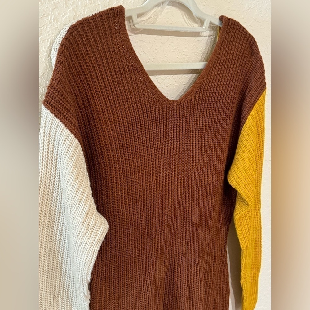 NEW Ashley Stewart Colorblock Cable Knit V-Back Knot Sweater Dress Size 14/16 - Picture 5 of 10